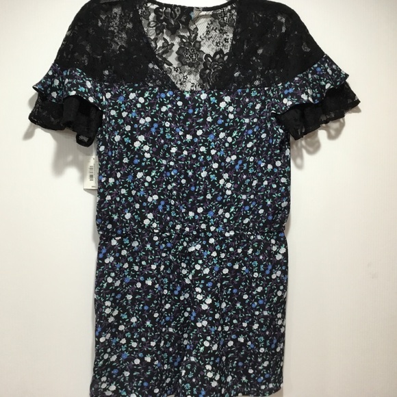 Belle & Ivy Black & Blue Floral Romper with Lace - Picture 5 of 5